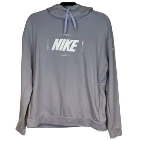 NIKE Hoodie Women's Medium Gray Purple Fleece Lined Pullover Drawstring Hood - Picture 1 of 8
